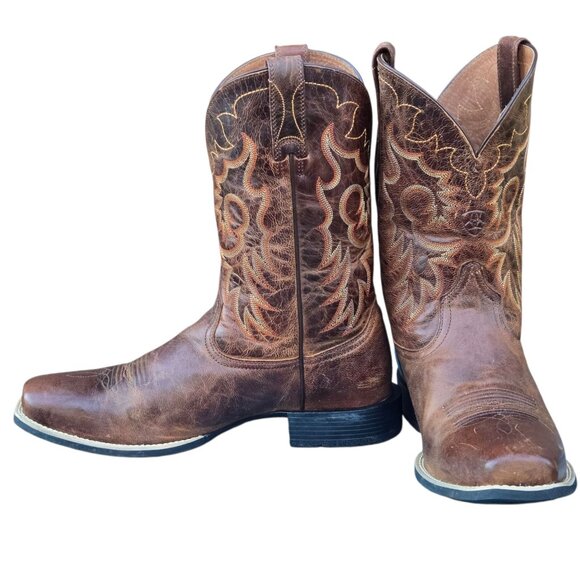 Ariat Cowboy Boots Brown Leather Mens 10.5 EE Extra Wide Width Rodeo Western - Picture 1 of 16